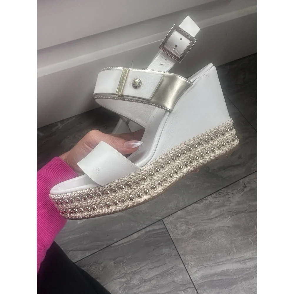 Nero Giardini Womens Chain Ankle Strap Platform Wedge Sandal Size 37